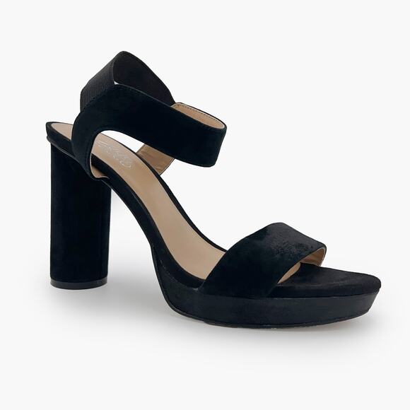 Franco Sarto Shoes - FRANCO SARTO "NOA" Suede Heeled Ankle-Strap Platform Sandals (Black | Size 8.5M)